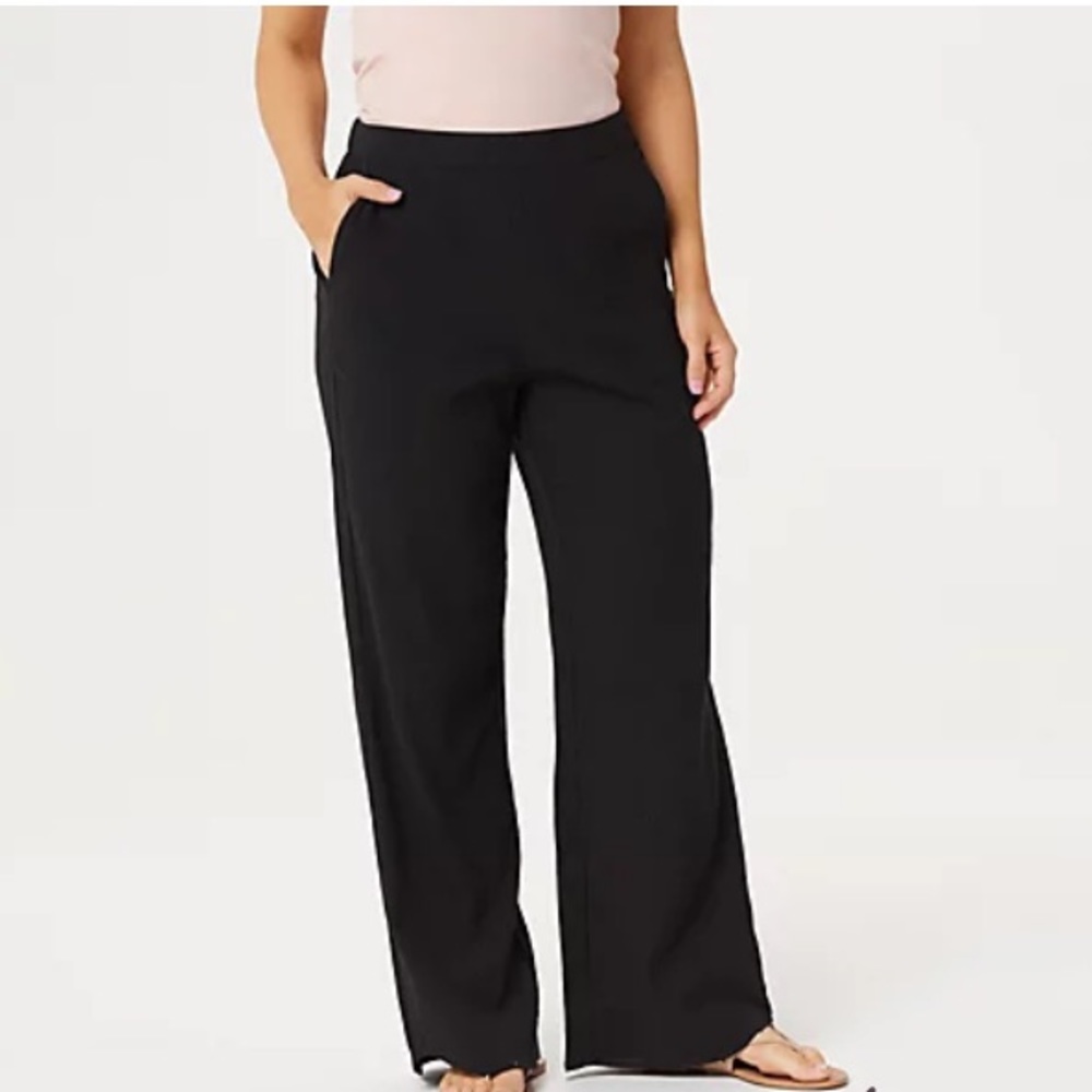 Denim&Co Crinkle Gauze Wide-Leg Beach Curved Hem
